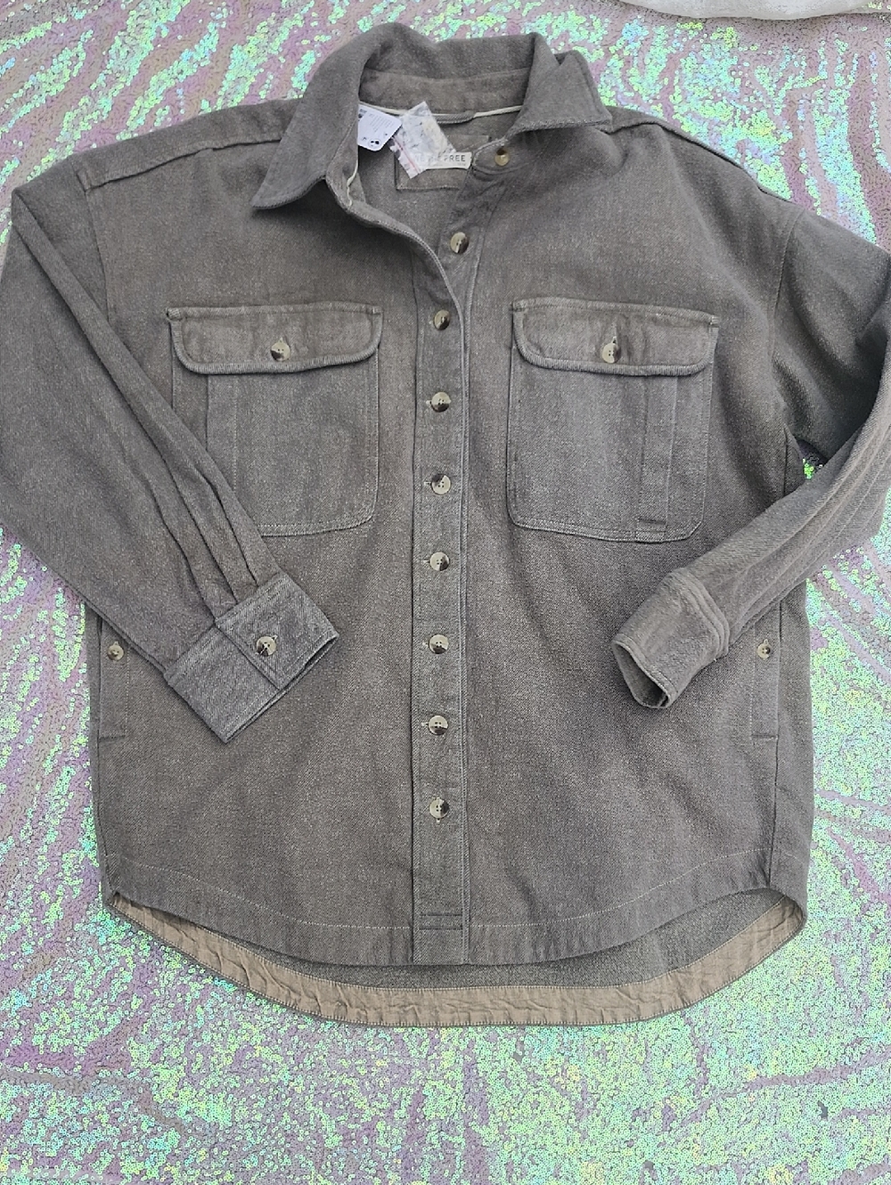 We The Free Utility Button-Front Shirt Jacket in Washed Olive NWT Medium!!